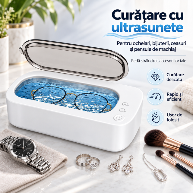 Aparat de Curățat cu Ultrasunete pentru Bijuterii, Ochelari și Ceasuri – 350 ml