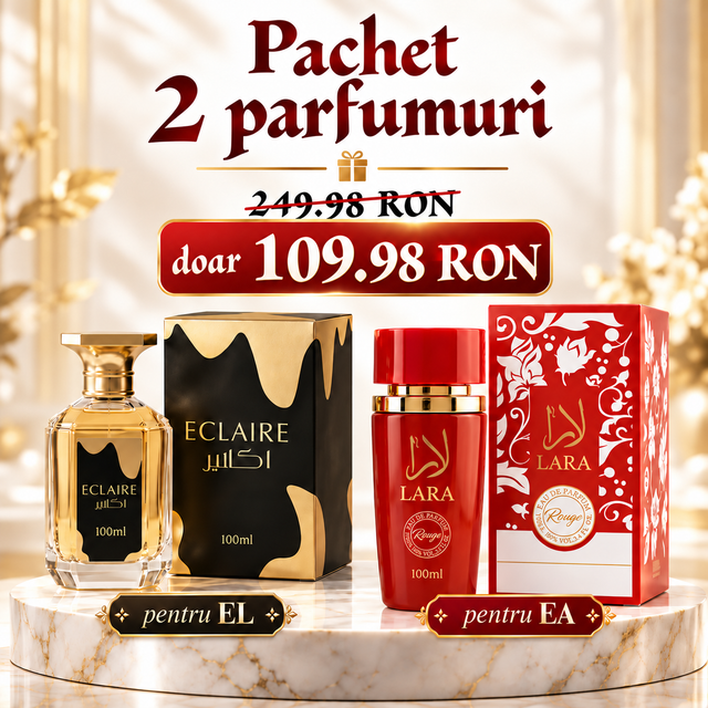 Pachet 2 Parfumuri Arăbești 100ml – Eclaire pentru El + Lara Rouge pentru Ea